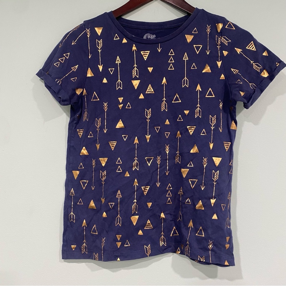 Fine Girls Navy Blue Tee Shirt with Gold Arrow Print Size XL